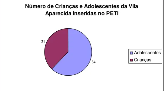 Gráfico 3: Número de Crianças e Adolescentes da Vila Aparecida Inseridas no PETI                    Fonte: Planilha Geral do PETI