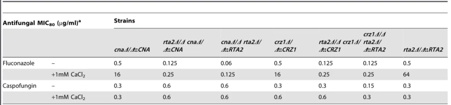 Table 2. Effects of calcium on the antifungal activity versus mutant C. albicans strains.