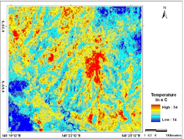 Fig. 6: Surface temperature characteristics of the study area, based on ETM+ data 