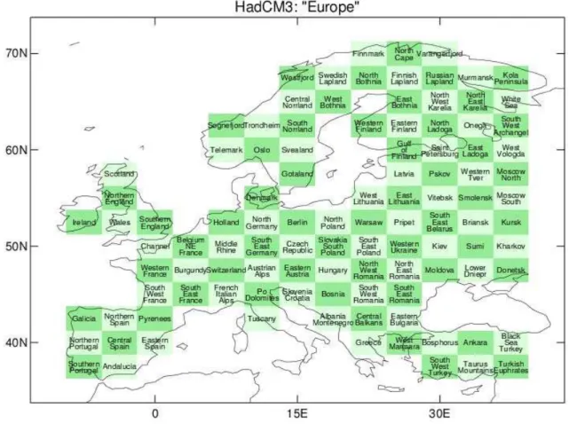 Fig. 3. The European region for which probabilistic projections have been provided as part of the ENSEMBLES project