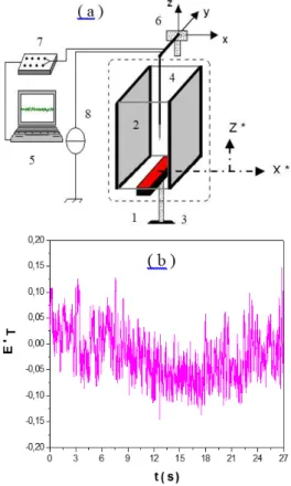 Fig. 1. Experimental setup (a) and irregular  signal of temperature fluctuations sampled by 