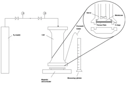 Figure 3.1 - Schematic of experimental pressure cell used in the testing of membranes in dead end filtration 