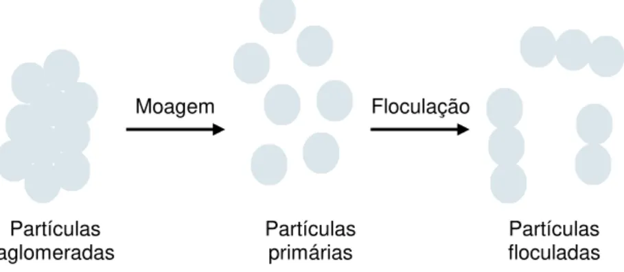 Figura 2.11 - Partículas de pigmento primárias, aglomeradas e floculadas, adaptada de [32] 
