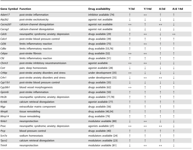 Table 1. Gene expression for several new potential therapeutic targets to improve post-stroke recovery in aged animals.