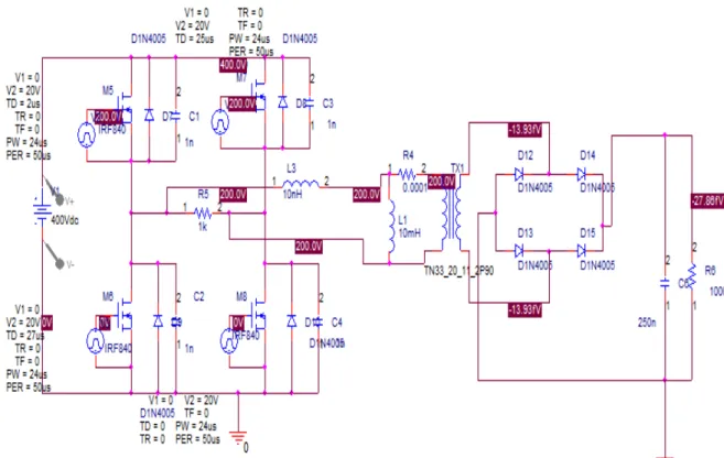 Fig 10. Simulation Circuit with Bridge Rectifier 
