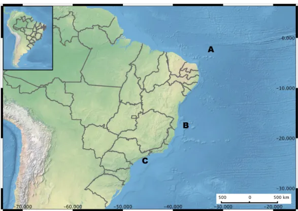 Figure 1 Brazil Map showing the sampling regions. Microenvironments are highlighted in each sam- sam-pling site