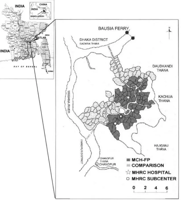Figure 1. Geographic location and layout of the ICDDR,B Matlab Health Research Center.* *Modified, with permission, from Canada’s International Development Research Center, www.idrc.ca and the ICDDR,B [52].