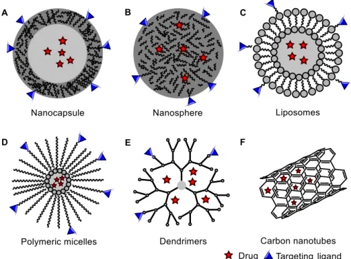 Figure 1 Types of nanocarriers for drug delivery systems. Polymeric nanoparticles: A, Nanocapsules and B, Nanospheres