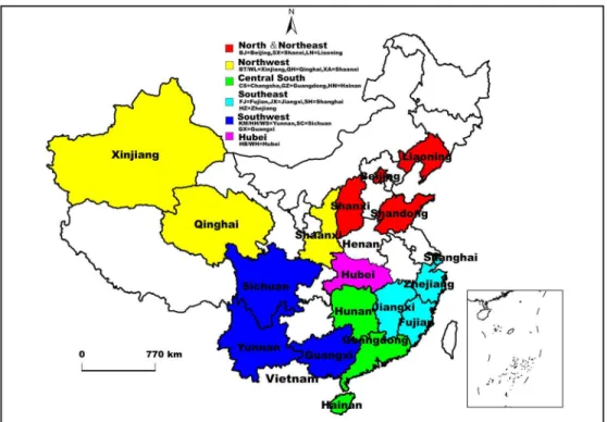 Fig 1. Map highlighting Hubei Province and the 17 provinces and municipalities in China as well as Vietnam where HCV reference sequences were selected