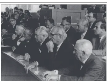 Abbildung 2: Georges Schaltenbrand (dessen MS-Versuche an Psychiatriepatienten nach dem Krieg auf internationale Kritik gestoßen sind) auf der Jahresversammlung der Deutschen Gesellschaft für Neuropathologie und Neuroanatomie 1966 (2