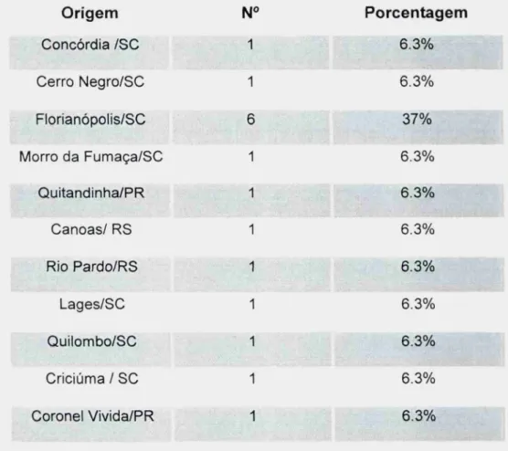 Tabela 2 - Origem dos Responsáveis