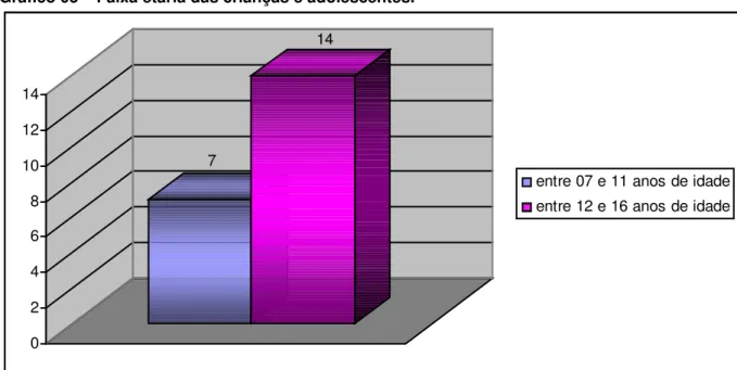 Gráfico 05 – Faixa etária das crianças e adolescentes.