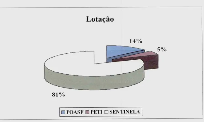 Gráfico 1 — Distribuição das assistentes sociais terceirizadas entre os três principais programas do Comlexo Ilha da Criança.