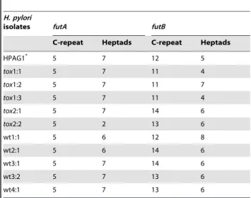 Figure 2. LPS profiles of HPAG1 isolates after a one-year colonization in germ-free wildtype and tox 176 mice
