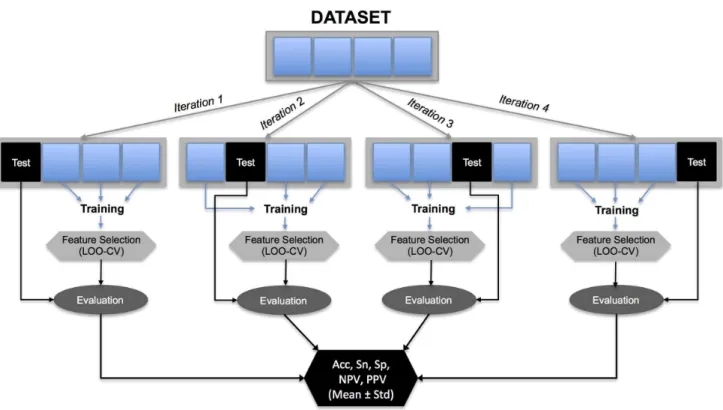 Figure 5. Diagram of the classification process with internal LOO and external 4-fold cross-validation (CV)