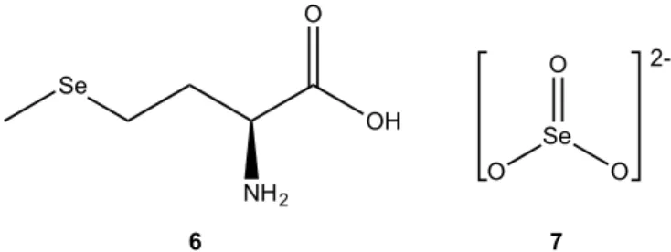 Figure I.4 – Selenomethionine (6) and selenite (7) structures. 
