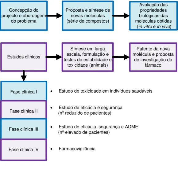 Figura 1.20  –  Etapas envolvidas no processo P&amp;D de fármacos (ADME- (ADME-absorção, distribuição, metabolismo e excreção)