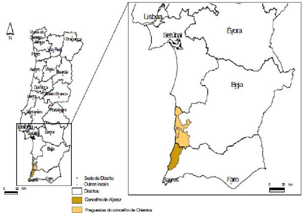 Figura  1.8.  Mapa  representativo  da  área  geográfica  de  produção,  preparação  e  acondicionamento  de  batata  doce de Aljezur