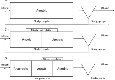 Figure 2.1  –  Examples of WWTP configurations: a) the Conventional Activated Sludge process; 