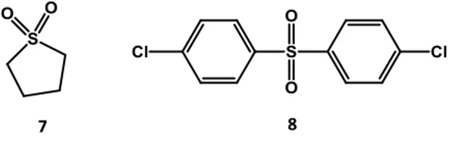 Figura 1.3. Exemplos de sulfonas utilizadas na indústria. 7- sulfolano; 6- diclorofenamida 