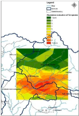 Figure  7.  Classified  interpolated  raster  map  of  the  abundance  of threatened fishes