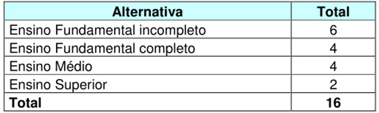 Tabela 3 – Grau de Escolaridade do universo da amostra 