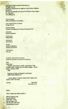 Figura 6. Ficha catalográica de Orgulho e Preconceito e Zumbis (versão brasileira) (AUS- (AUS-TEN; GRAHAME-SMITH, 2010)