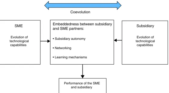 Fig. 1. Embeddedness and coevolution of technological capabilities between subsidiaries and multinationals and local SMEs.