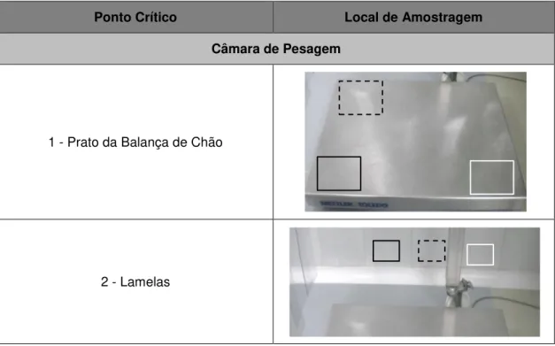 Tabela  3-1  -  Pontos  críticos  de  amostragem  da  câmara  de  pesagem. 