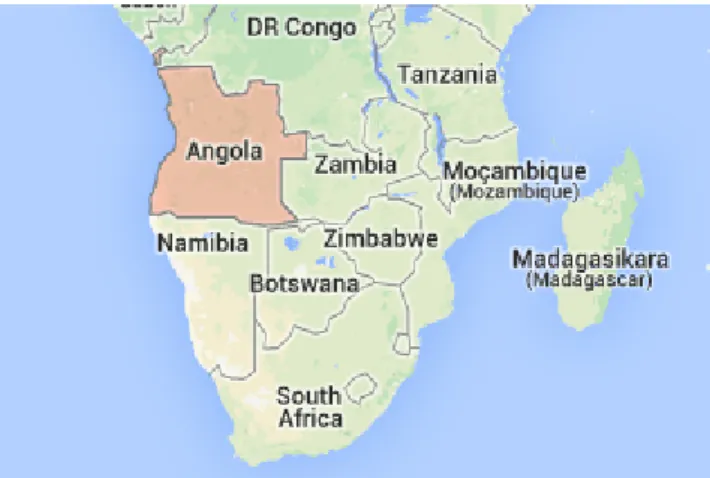 Figura 2: Localização de Angola em África. Imagem retirada do GoogleMaps. 