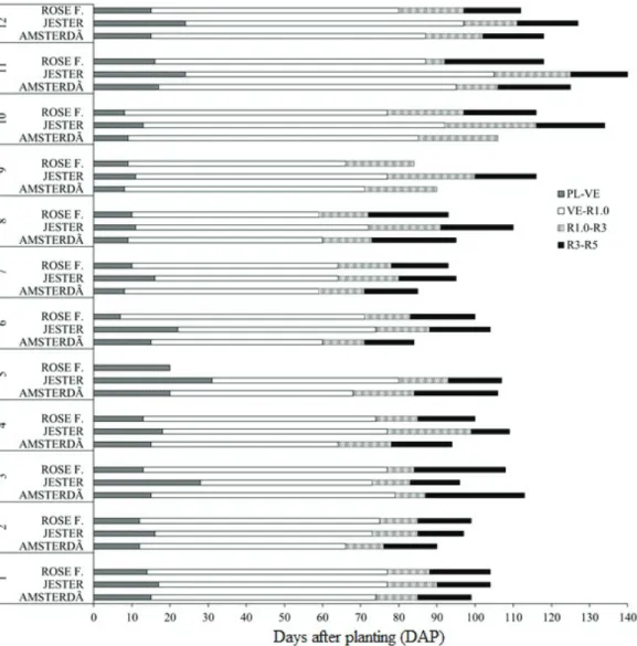 Figure  3  shows  the  duration  of  the  developmental  phases  in  Experiment  2  for  cultivars  Jester,  Rose  Friendship,  and  Amsterdam