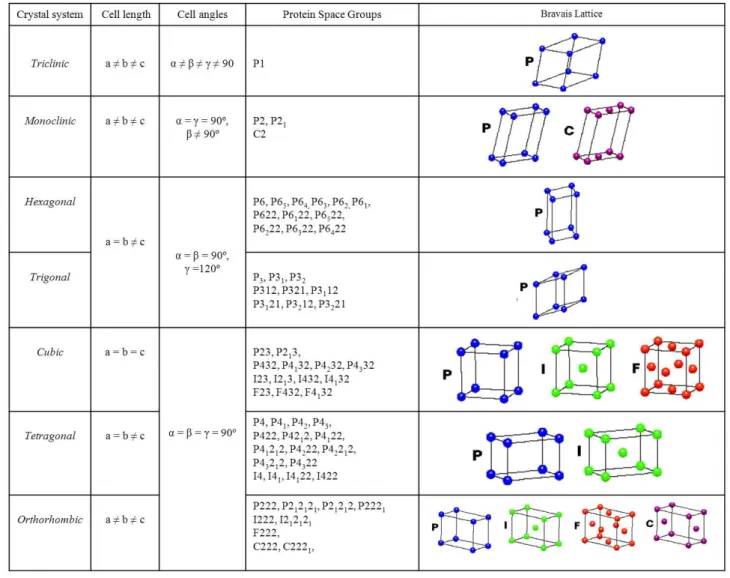 Table  I.  2  -  Crystal  systems  and  allowed  space  groups  for  protein  molecules