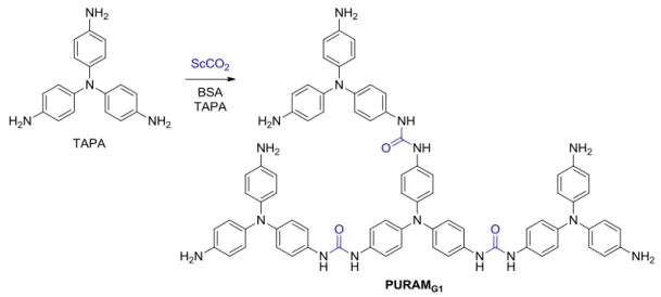 Figure I.23: Schematic synthesis of the PURAM G1  dendrimer in scCO 2 .    