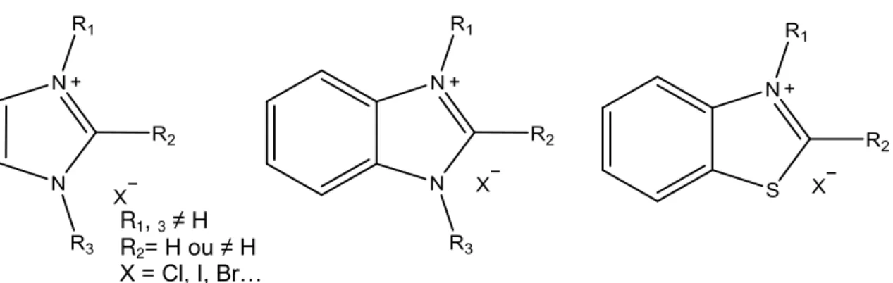 Figura  1.15  – Possíveis  estruturas  de  sais  de  imidazólio,  benzimidazólio  e  benzotiazólio  onde  R 1   e  R 3 
