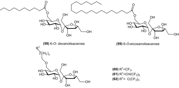 Figura  1.27.  Derivados  de  sacarose  com  ácidos  gordos  obtidos  por  reacção  de  Mitsunobu