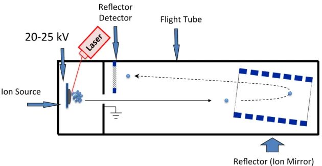 Figure I.3 Schematic representation of the reflectron time-of-flight mass analyser. 