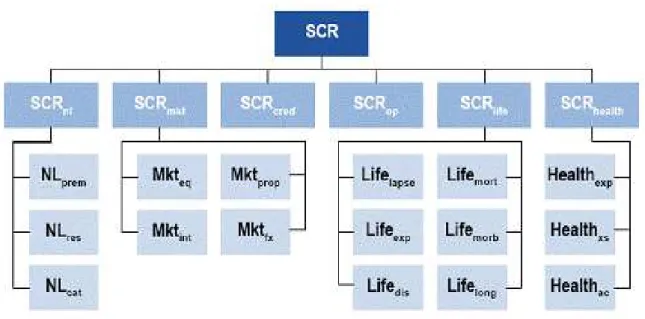 Figura 8  –  Módulos de Risco para o cálculo do SCR (QIS 2) (Fonte: CEIOPS) 