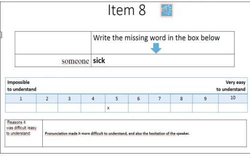 FIGURE 1: Screenshot displaying a sample of the Intelligibility Test with listener’s  response