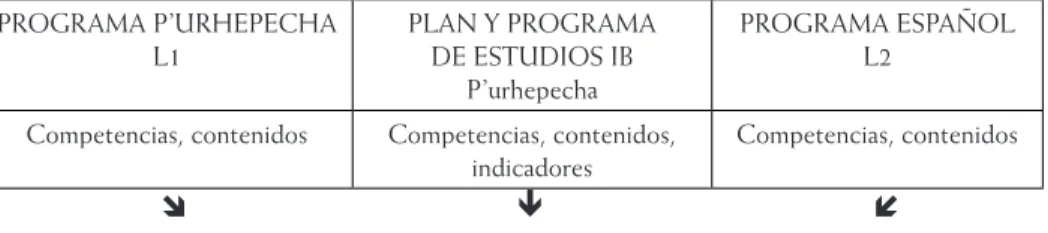 Cuadro 2. Niveles de planificación de clases 1º nivel: PROGRAMA P’URHEPECHA L1 PLAN Y PROGRAMADE ESTUDIOS IB  P’urhepecha PROGRAMA ESPAÑOLL2