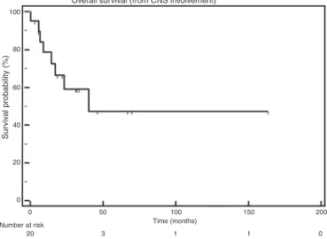 Figure 3 – Overall survival, according to the time central nervous system involvement was detected.