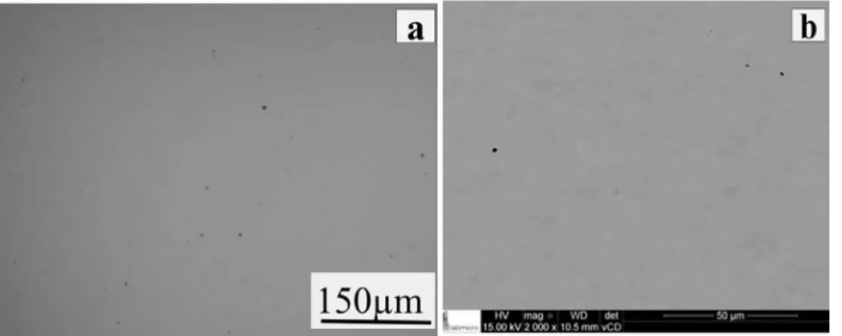 Figure 14. OM (a) and SEM (backscattered electrons) (b) images of one of the API 5L X65 samples submitted to the HIC  test