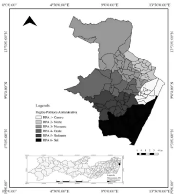 Figura 1. Localização geográfica do Recife e divisão por região político- político-administrativa