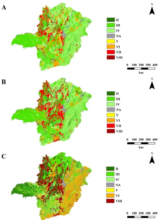 Figure 2 : Land use capability for Minas Gerais state (for management levels A, B, and C)