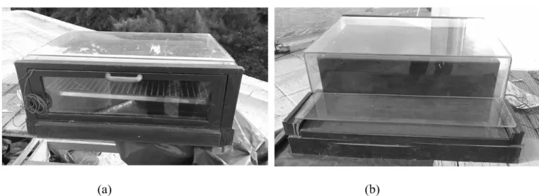 Figure 1.  Solar drier equipment front (a) and back view (b).