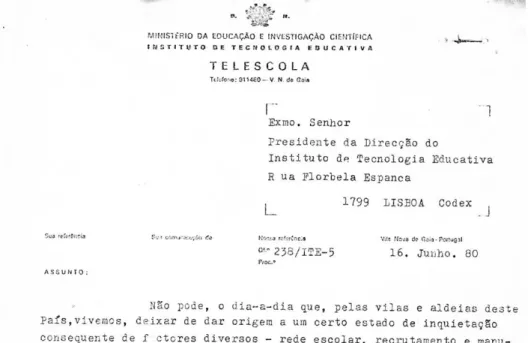 Figura 3.2 Documento relativo à Telescola: continuidade ou não C.P.TV. 