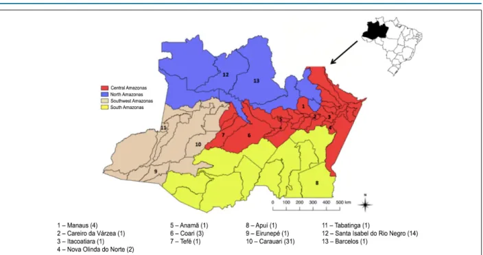 Figure 1 – Geographical distribution of the acute cases evaluated in the state of Amazonas