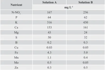 Table 1.  Nutrient solutions A and B used for the hydroponic cultivation of calla lily