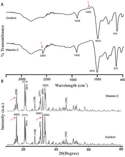 Figure 5 - Representative (a) FTIR and (b) XRD patterns of the of the grown struvite crystal