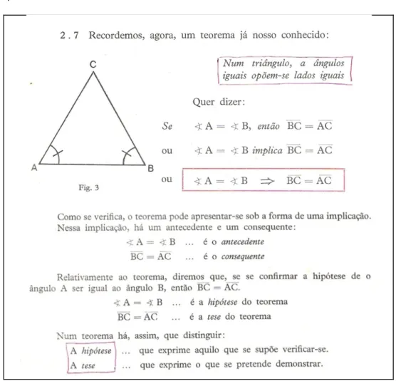 Figura 4.6 - Definição de hipótese e tese (pág. 13) (Costa, Lopes, &amp; Anjos, Compêndio de Matemática, 3º  ano (2º volume), 1973)