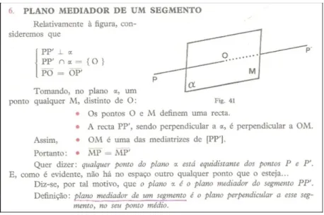 Figura 4.7 - Definição de plano mediador de um segmento (pág. 43) (Costa, Lopes, &amp; Anjos, Compêndio  de Matemática, 3º ano (2º volume), 1973)
